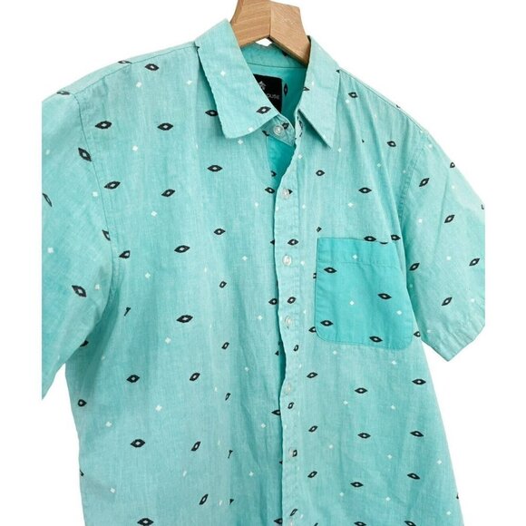 Shouthouse Mens Sz L Turquoise  Abstract Print Short Sleeve Button Up Shirt - Picture 2 of 7
